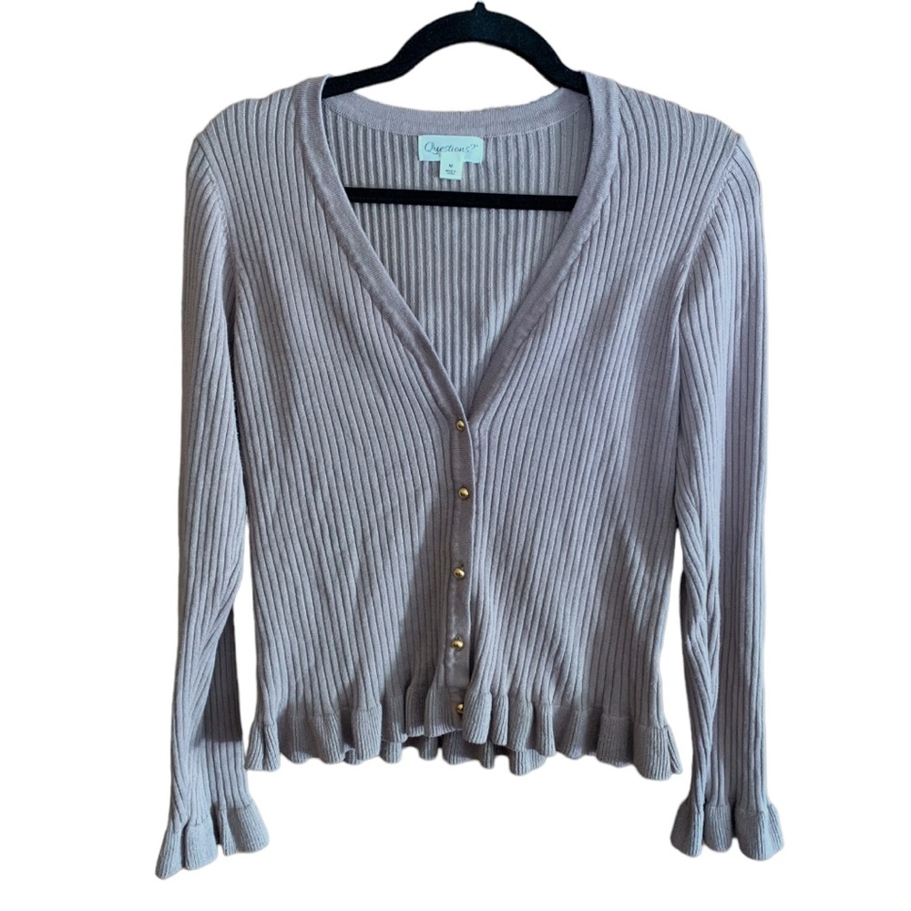 QUESTIONS? purple violet lavender gray seamed longsleeve cardigan sweater M